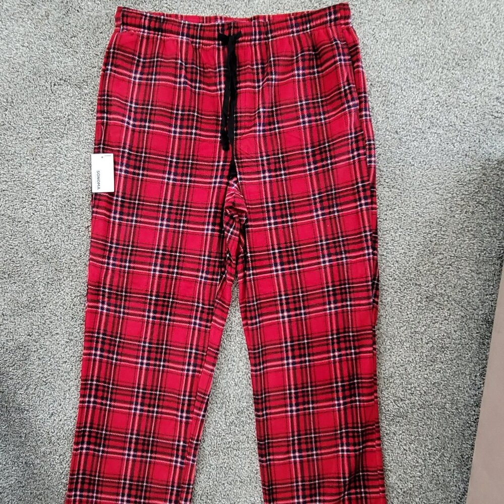 NEW NWT Men's Sonoma Red Plaid Fleece Pajama Pants - XL
